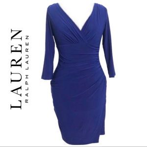 Ralph Lauren | V-neck 3/4 Sleeve Ruched Dress
